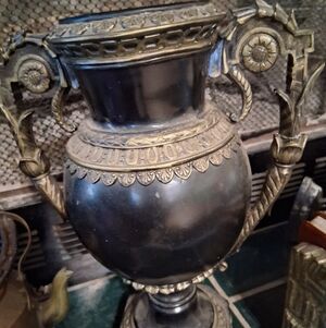 Antique-Style Black and Gold Decorative URN.